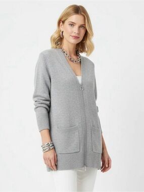 Magaschoni Gray Zip Cardigan Sweater Size Medium